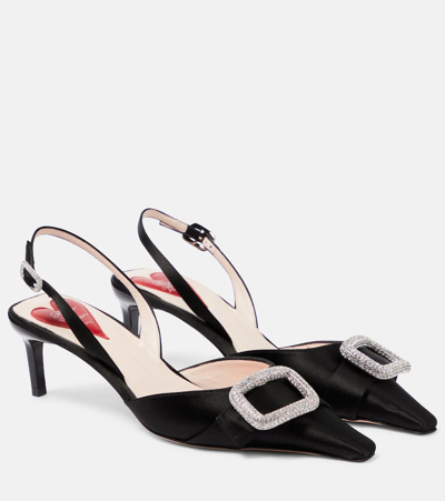 Shop Roger Vivier Dorsay Embellished Satin Slingback Pumps In Nero