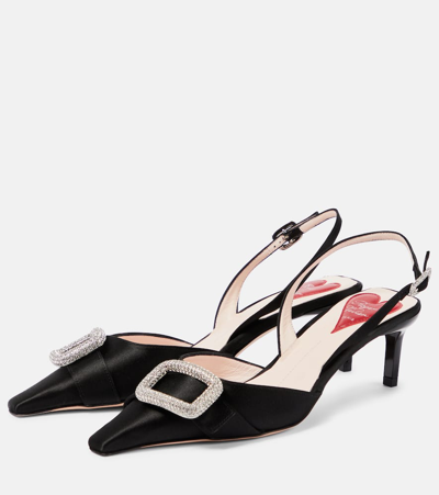 Shop Roger Vivier Dorsay Embellished Satin Slingback Pumps In Nero