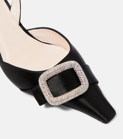 Shop Roger Vivier Dorsay Embellished Satin Slingback Pumps In Nero