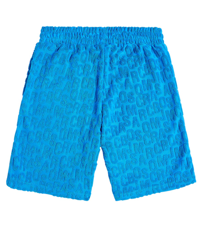 Shop Marc Jacobs Monogram Jacquard Cotton-blend Terry Shorts In Electric Blue