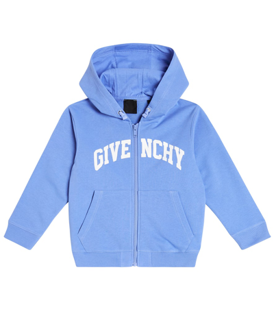 Shop Givenchy Logo Cotton-blend Jersey Hoodie In Blue