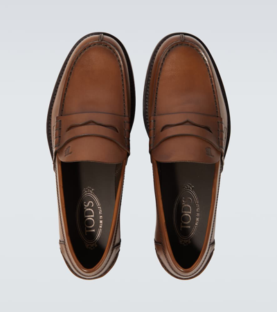 Shop Tod's Leather Loafers In Cacao Lissa T.moro