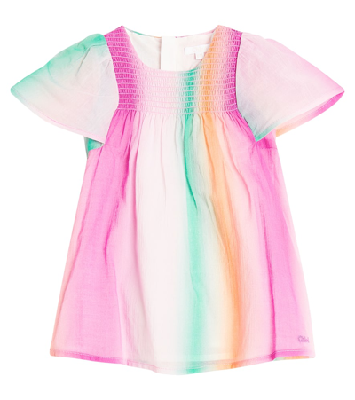 Shop Chloé Kids Baby Cotton Dress In Multicoloured