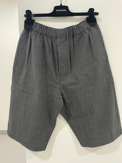 Pre-owned Balenciaga Checked Wool Blend Shorts Size 48 In White
