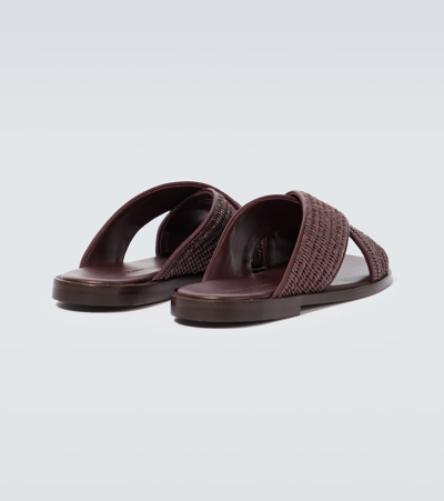 Shop Manolo Blahnik Otawi Leather-trimmed Raffia Sandals In Brown