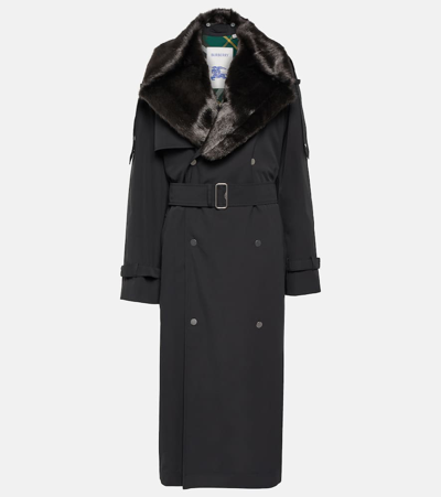 Shop Burberry Kennington Faux Fur-trimmed Trench Coat In Black