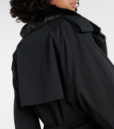 Shop Burberry Kennington Faux Fur-trimmed Trench Coat In Black