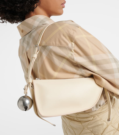 Burberry Mini Shield Leather Shoulder Bag In Pearl