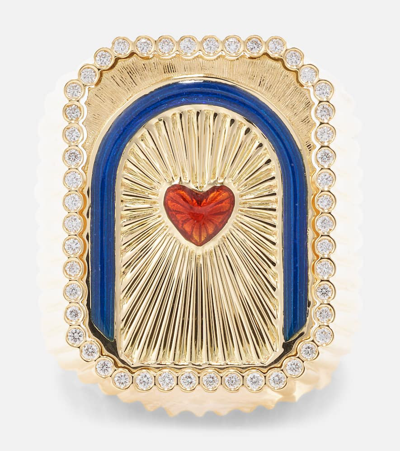 Shop Marie Lichtenberg Heart Mini Scap 18kt Gold Ring With Diamonds