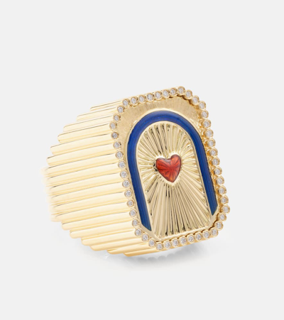 Marie Lichtenberg Heart Mini Scap 18kt Gold Ring With Diamonds In Gold
