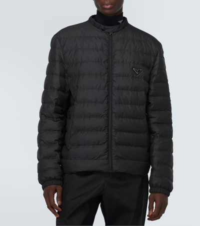 Prada Mens Black Triangle-logo Technical Shell-down Jacket In Black