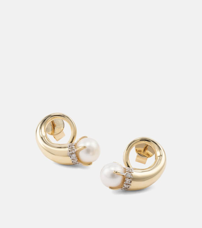 Mateo 14kt Gold Earrings With Diamonds And Pearls In Gold