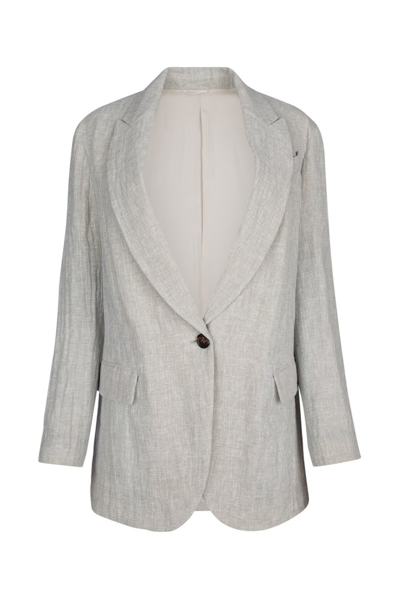 Shop Brunello Cucinelli Single Breasted Sleeved Blazer In Grey