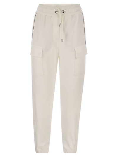 Shop Brunello Cucinelli Side Stripe Drawstring Cargo Pants In White