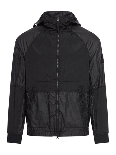 Shop Stone Island Zip Up Hooded Jacket In Black