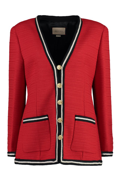 Shop Gucci Contrasting Trim Button In Red