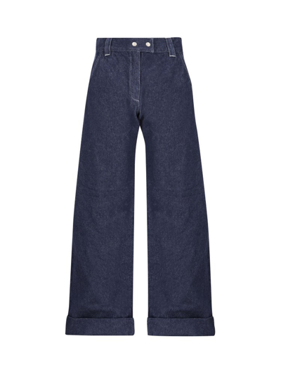 Shop Baby Dior Button Detailed Wide Leg Jeans In Blue