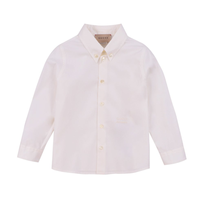 Shop Gucci Kids Logo Embroidered Curved Hem Shirt In White