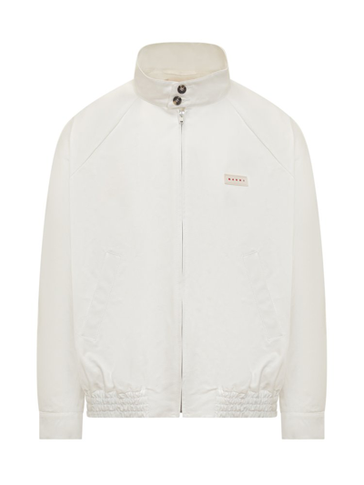 Shop Marni Logo Patch Zipped Jacket In White