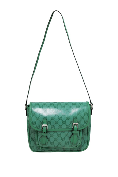 Shop Gucci Kids Gg Supreme Foldover Top Shoulder Bag In Green