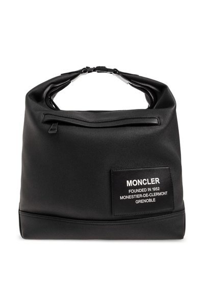 Shop Moncler Nakoa Logo Patch Top Handle Bag In Black