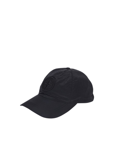 Shop Stone Island Logo Embroidered Baseball Cap In Black