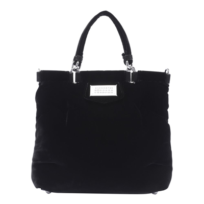 Shop Maison Margiela Small Glam Slam Logo Patch Tote Bag In Black