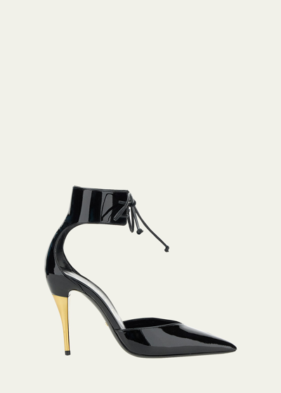 Shop Gucci Priscilla Ankle-strap Patent Leather Pumps In Black