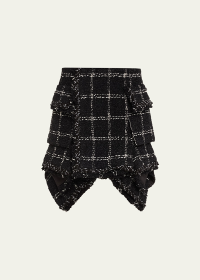 Shop Sacai Tweed Ruffle Hem Mini Skirt In Black