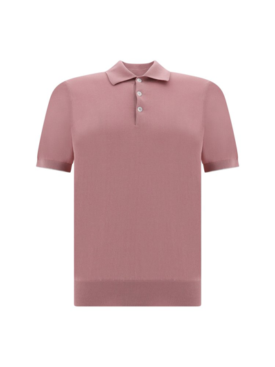Shop Brunello Cucinelli Buttoned Knitted Polo Shirt In Pink