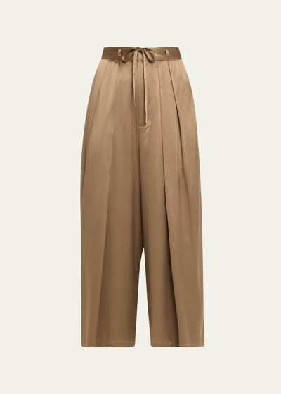 Shop Frame Wide-leg Cropped Silk Trousers In Cypress