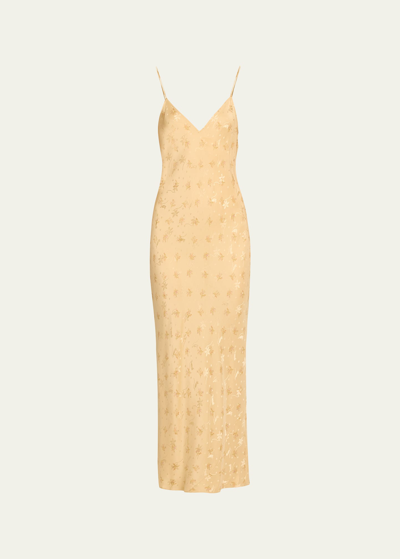 Shop Frame Floral Silk Long V-neck Cami Dress In Golden Floral