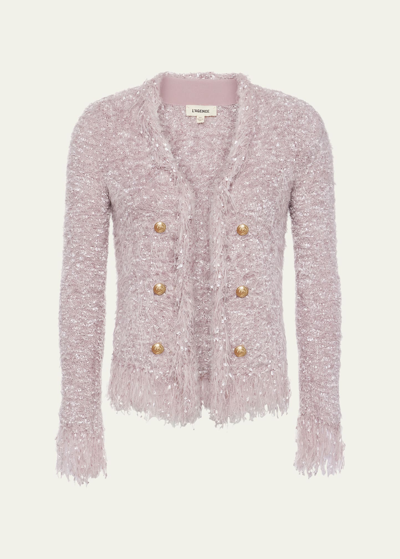 Shop L Agence Azure Fuzzy Cardigan Blazer In Dusty Pink