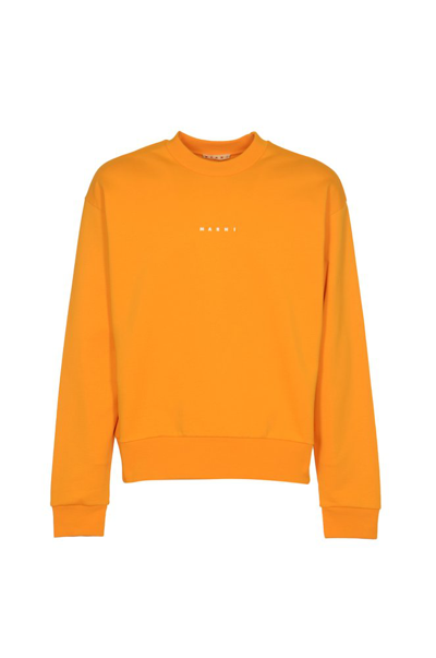Shop Marni Logo Printed Crewneck Sweatshirt In Orange