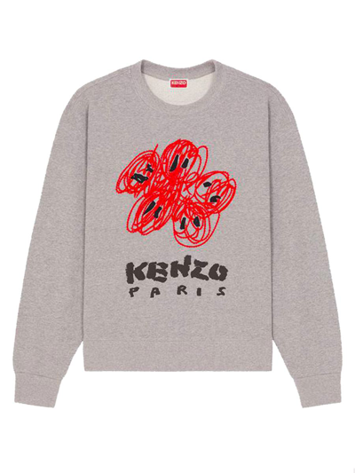 Shop Kenzo Embroidered Sweatshirt Drawn Varsity Clothing In Grey
