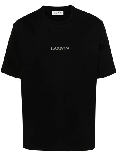 Shop Lanvin Embroidered Logo T-shirt Clothing In Black