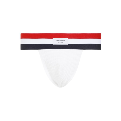 Shop Thom Browne Rwb-stripe Jock-strap Briefs Underwear In White