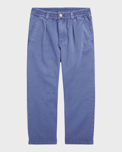 Shop Ralph Lauren Boy's Pleated Twill Straight-leg Pants In Light Navy