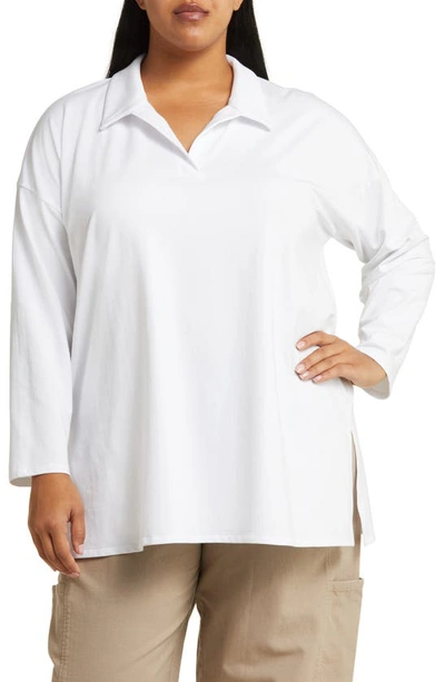 Shop Eileen Fisher Boxy Split Neck Tunic Top In White