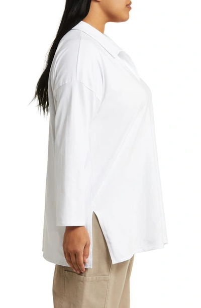 Shop Eileen Fisher Boxy Split Neck Tunic Top In White