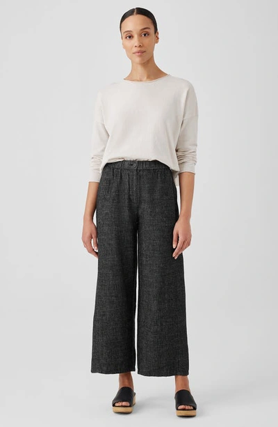 Eileen Fisher Cropped Wide-leg Hemp-organic Cotton Pants In Black