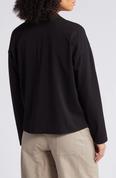Shop Eileen Fisher Boxy Long Sleeve Johnny Collar Top In Black