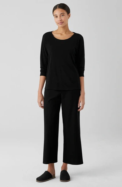 Shop Eileen Fisher Scoop Neck Knit Silk Top In Black