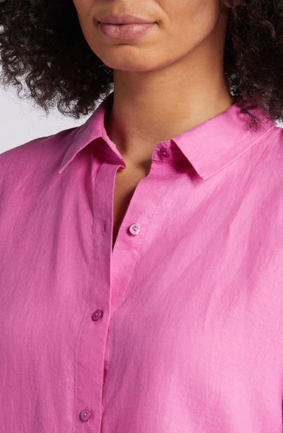 Shop Eileen Fisher Classic Long Sleeve Organic Linen Button-up Shirt In Tulip