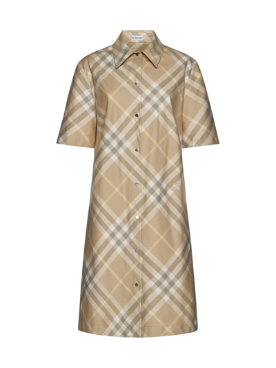 Shop Burberry Dresses In Flax Ip Check