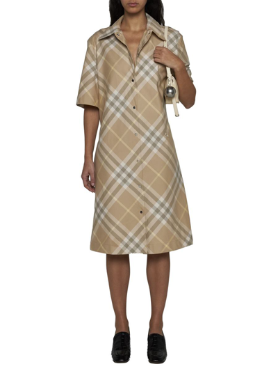 Shop Burberry Dresses In Flax Ip Check