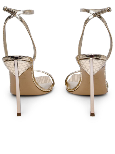 Shop Casadei 'superblade Atomium' Platinum Laminated Fabric Sandals In Gold