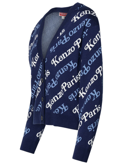 Shop Kenzo ' By Verdy' Navy Wool Blend Cardigan In Blue