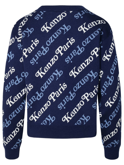 Shop Kenzo ' By Verdy' Navy Wool Blend Cardigan In Blue