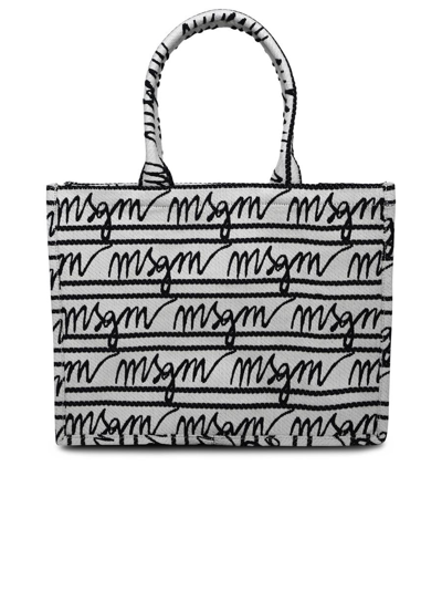 Shop Msgm Medium 'tote' Two-tone Canvas Bag In Beige